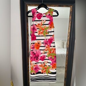 Vince Camuto Pink and Orange Floral Midi Dress